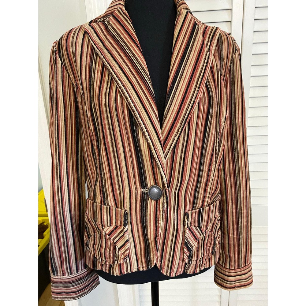 Jones Wear Jeans Vintage Retro Brown Pink Striped Corduroy Blazer Jacket size 10